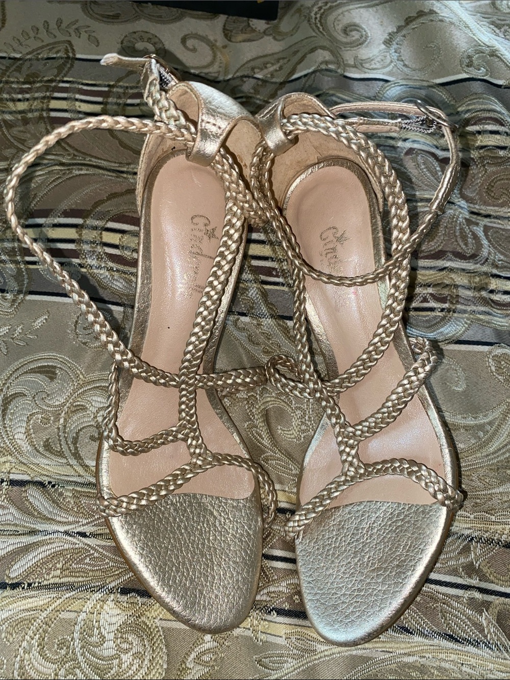 Gold Braided Strappy Sandals - Women